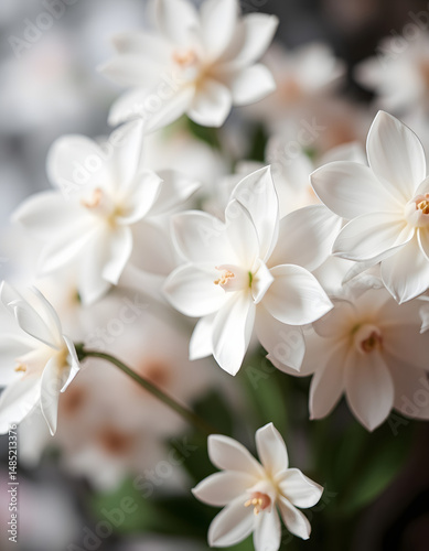 delicate white paper flower wallpaper, elegant abstract floral design backdrop, blurry foreground. with white shades