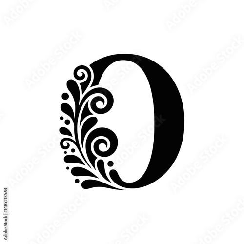 An ornate letter O is adorned with intricate floral patterns, giving it an elegant and sophisticated appearance.