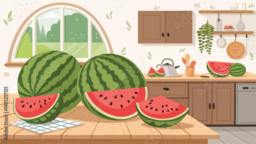 Watermelon vector design, Watermelon on table in kitchen Illustration vector design