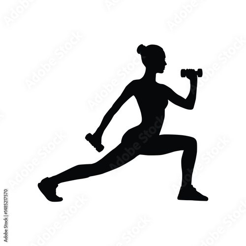 Silhouette of a woman exercising with a dumbbell