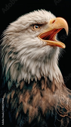 Majestic Bald Eagle Displays Striking Features and Fierce Expression