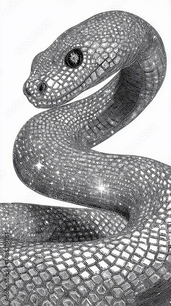 Fototapeta premium Detailed illustration of a snake with a sparkling, diamond-like texture.