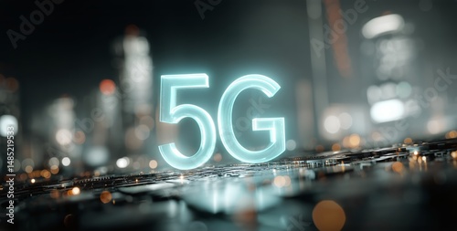 Emergence of 5G Technology With Glowing Graphics in a Modern City Environment