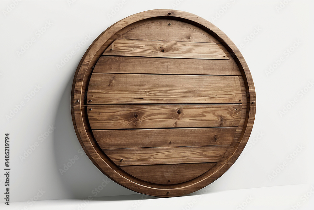 Fototapeta premium round wooden sign board or shield isolated on white or transparent png