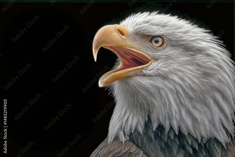 Fototapeta premium Majestic Bald Eagle Vocalizes With Intensity Against a Dark Background