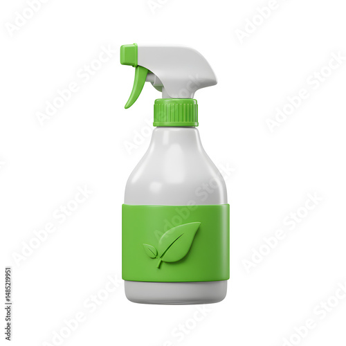White spray bottle with green leaf design