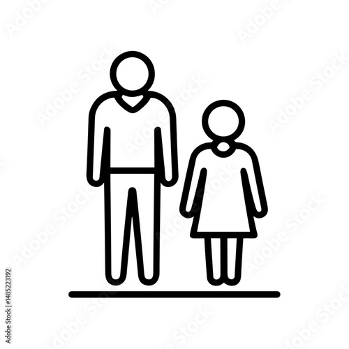Outline of parent and child standing together for open campus university tour  