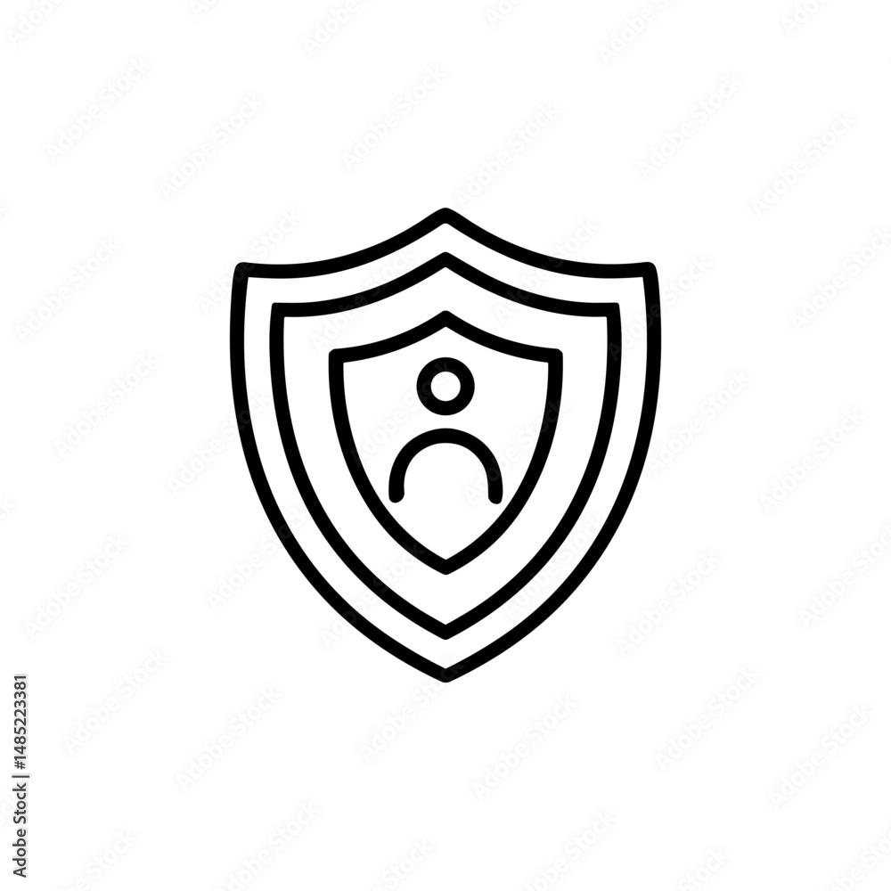 Shield symbol with person icon representing safety and security Shield symbol with person icon representing safety and security