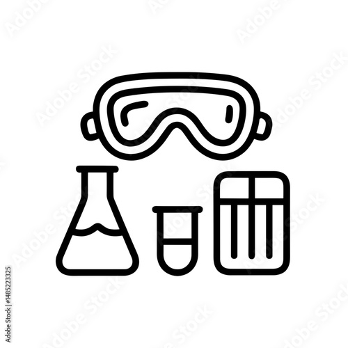 Laboratory equipment including goggles, flasks, and test tubes for Open campus university tour