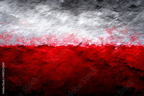Abstract Polish Flag With Red White And Gray Horizontal Bands Showing Textured Surface