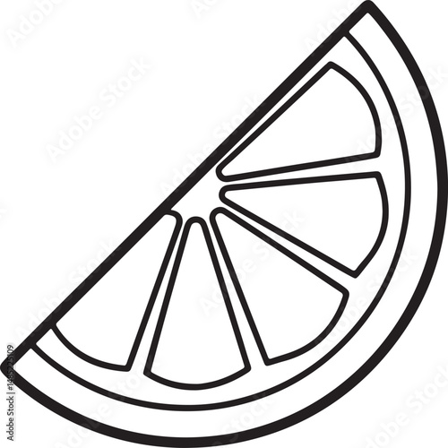set of quarter slice citrus fruit line art, black outline, vector and illustration, coloring book page line art drawing