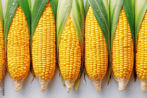Freshly Harvested Yellow Corn Displayed on a Wooden Surface in Natural Sunlight