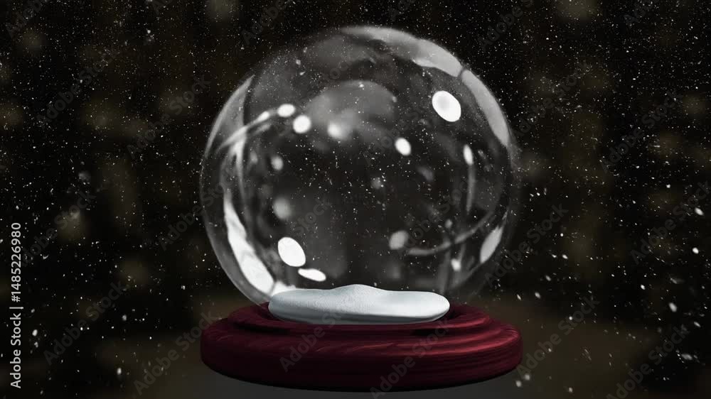 Snow is falling in a transparent ball