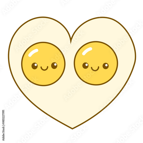 Cute and Whimsical Heart-Shaped Design Featuring Two Smiling Fried Eggs, Perfect for Food Lovers and Illustrations About Love and Friendship