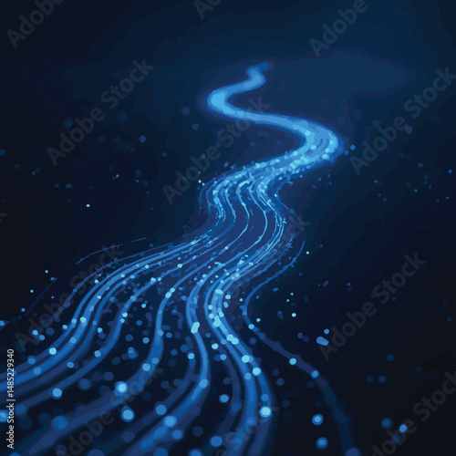Elegant Vector Illustration Featuring Blue Light Waves, Winter Snow Patterns, Cosmic Starry Skies, Fluid Spiral Designs, Festive Glow Effects, Magical Frost Textures, and Dreamy Abstract Backdrops