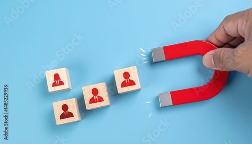 Magnet attracting talent acquisition professionals business environment marketing strategy visual concept