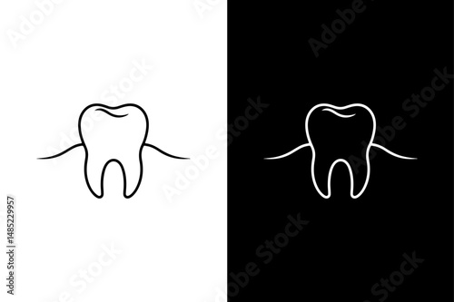 Black and White Tooth Vector Minimal Human Tooth Icon Design.