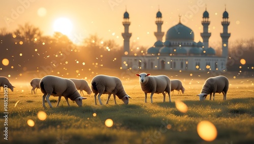 Eid Al Adha - Islamic Feast, Greeting Card, Blessed Sacrifice Feast. Ramadan and Eid greeting. Islamic celebration of the end of the Hajj