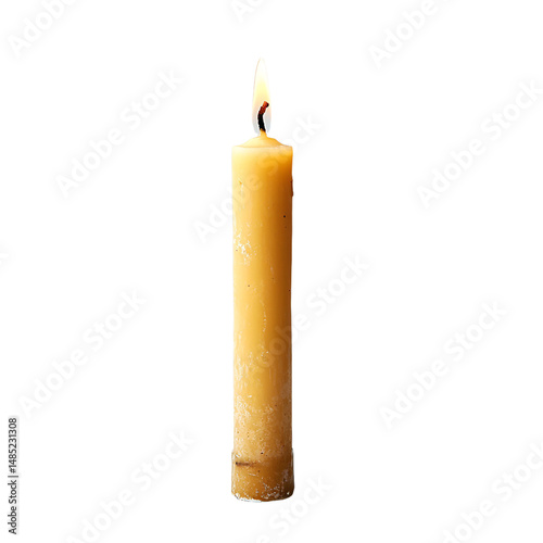 a single candle is lit on a white background