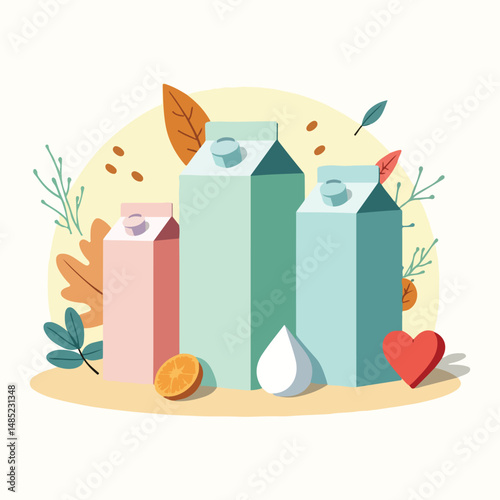 World Plant Milk Day Vector Illustrations – Clean, Modern Designs Featuring Plant-Based Milk, Eco-Friendly Symbols, and Natural Ingredients like Almonds and Oats