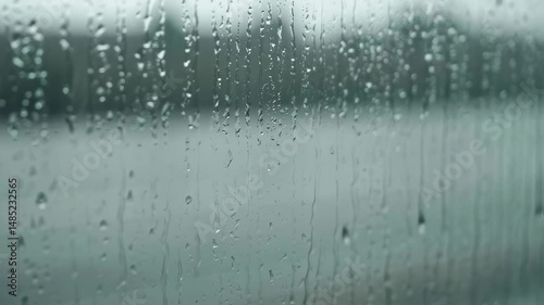 Rainy Day Window View: Water Droplets and Blurred Scenery