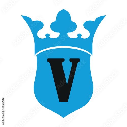 Crown and Shield Logo combine with letter V vector template