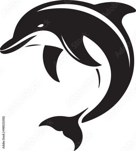 Dolphin Fish Black Silhouette Vector, Marine Animal Clipart & Ocean Life Design