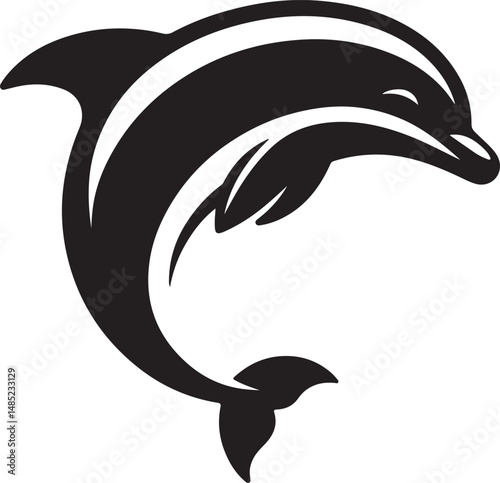 Dolphin Fish Black Silhouette Vector, Marine Animal Clipart & Ocean Life Design