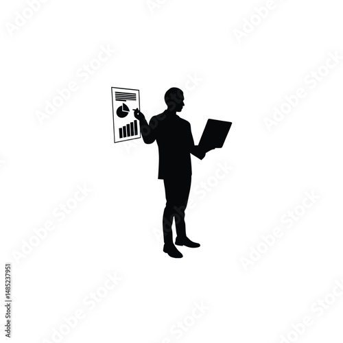 share market researcher silhouette on white background