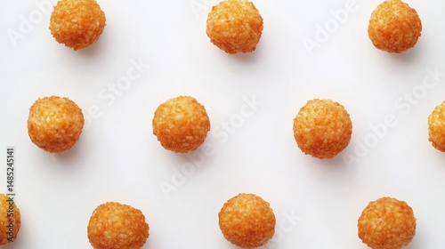 Top down view of golden Italian Arancini rice balls white background crispy stuffed cheese and ragu perfect for culinary photography and food advertising cut out on isolated transparent background