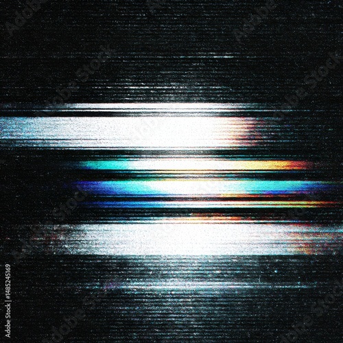 Abstract Glitch Art: Horizontal Lines with Grain and Chromatic Aberration, Creating a Distorted Visual Experience.