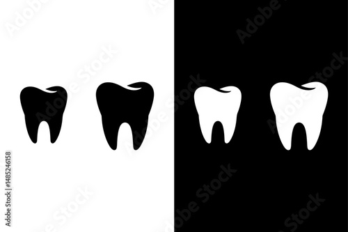 Human Tooth Silhouette Vector Icon Black and White Dental Design.