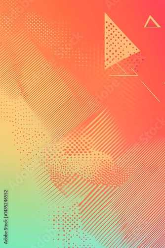 Warm Orange And Pastel Green Gradient With Diagonal Lines And Geometric Shapes Background - Empty Template