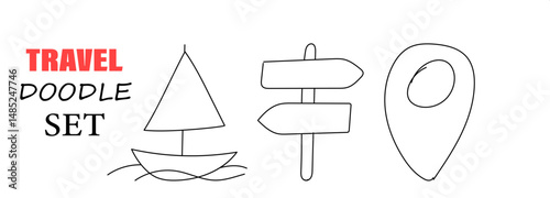 Illustration of a travel doodle set with three elements.