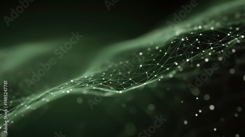 Abstract Green Network Connection Visualizing Data Flow in a Technological Landscape Close Up Perspective for Science and Technology