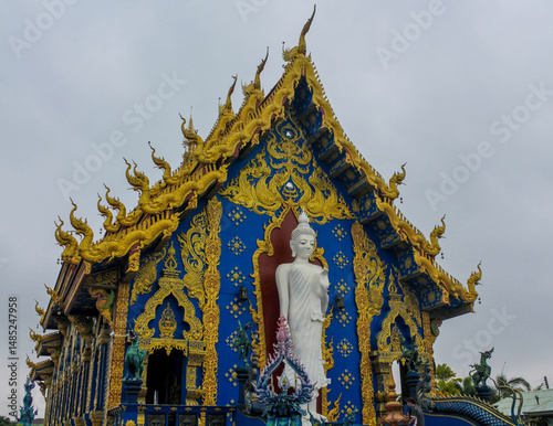 Obraz na plátně Blue temple in Chiang Rai city Thailand, Wat Rong Suea Ten stupa and pagoda