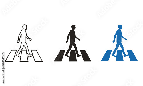 Crosswalk sign. Pedestrian crossing the road icon. Person walking cross the road. Zebra roadsign vector illustration. Man walk symbol. Human safety sidewalk pictogram