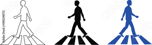 Crosswalk sign. Pedestrian crossing the road icon. Person walking cross the road. Zebra roadsign vector illustration. Man walk symbol. Human safety sidewalk pictogram