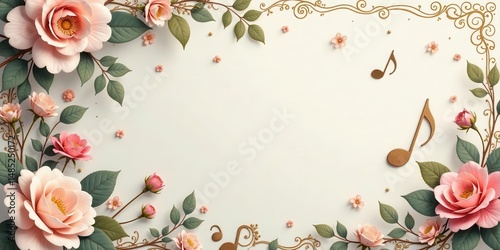 Elegant Floral Frame with Musical Notes A Delicate Design for Invitations or Announcements