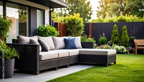 Modern outdoor wicker couch with cushions