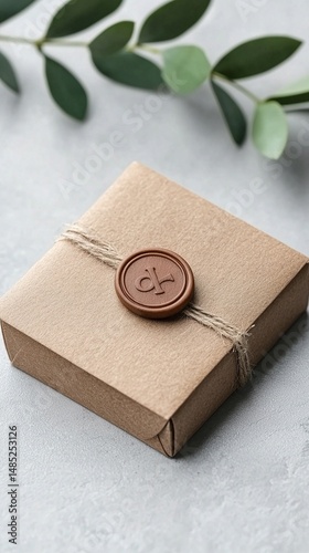 Rustic Brown Kraft Gift Box with Wax Seal and Eucalyptus