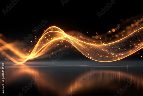 A glowing light wave on a dark background, with golden and orange colors, representing the flow of energy in the air