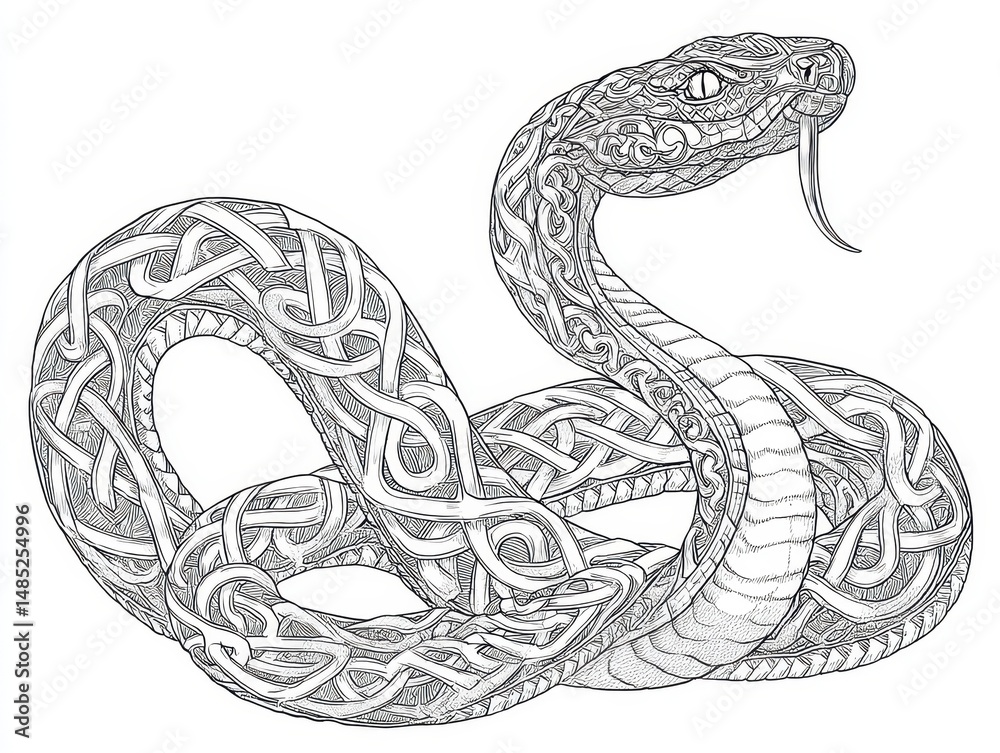 Obraz premium Intricate celtic knotwork design of a coiled snake.