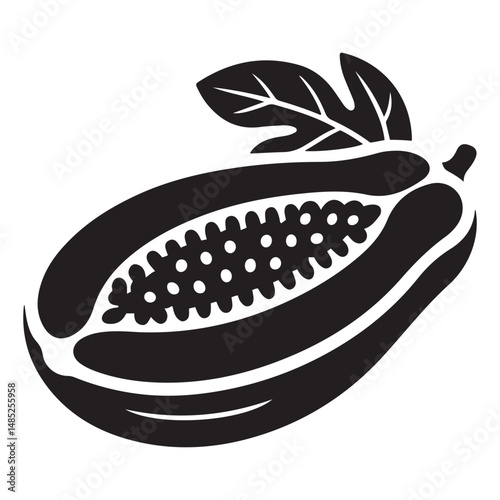 a papaya cut in half. Vector black silhouette. with white background