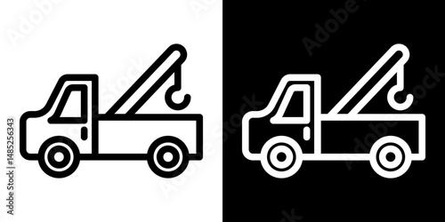 Tow truck icon line art, vector set