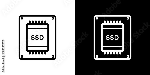 SSD drive icon line art, vector set