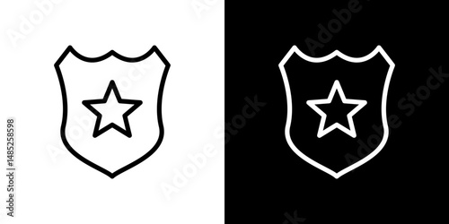 Police badge icon line art, vector set
