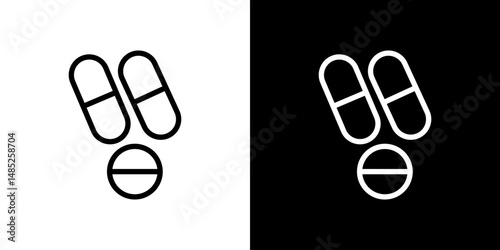 Pills icon line art, vector set