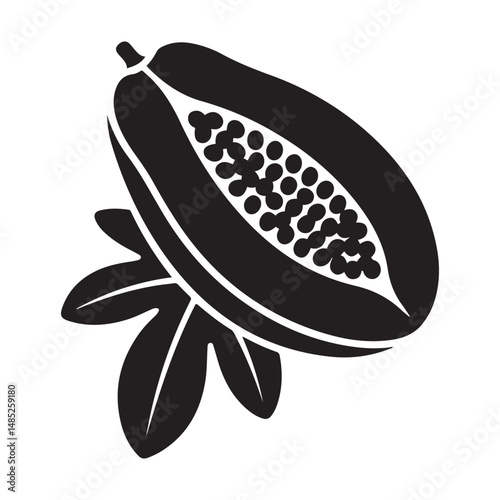a papaya cut in half. Vector black silhouette. with white background