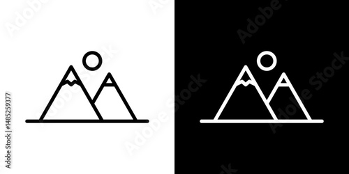 Mountain icon line art, vector set